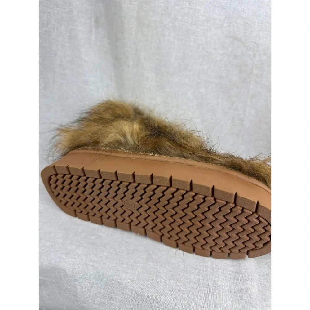 A New‎ Day Womens Faux Fur Platform Ankle Boots Brown Tan Memory Foam Size 8